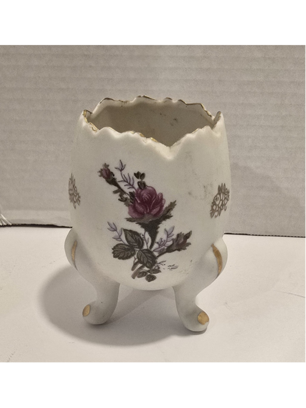 Vintage Napco Ware Cracked Egg Vase pink 22kt gold edging MCM Mid Century